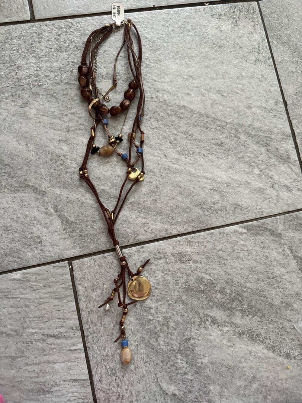Bohemian Multi-Strand Brown Leather Necklace with Gold Accents
